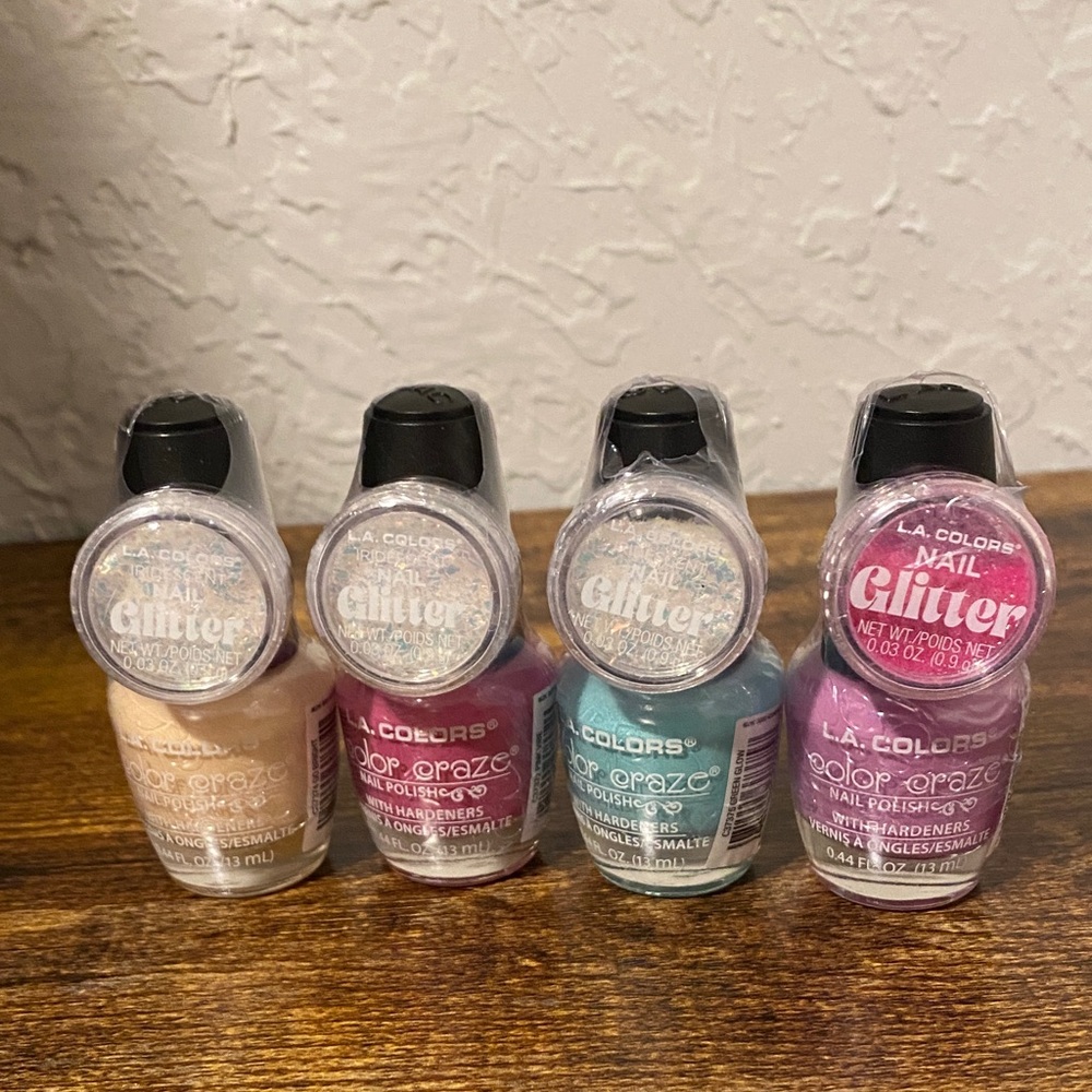 L.A. Colors Glitter Nail Polish Set - Cream, Pink, Blue, Purple